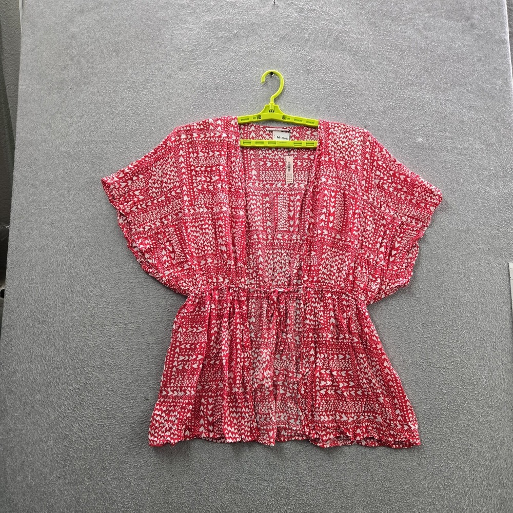 Victoria's Secret Women Blouse ONE SIZE Red Geometric Ruffle V-Neck Kimono